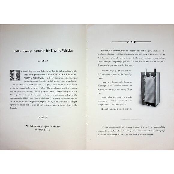 Original 1905 Helios Storage Batteries Electric Vehicles Manufacturing Booklet - Picture 3 of 6
